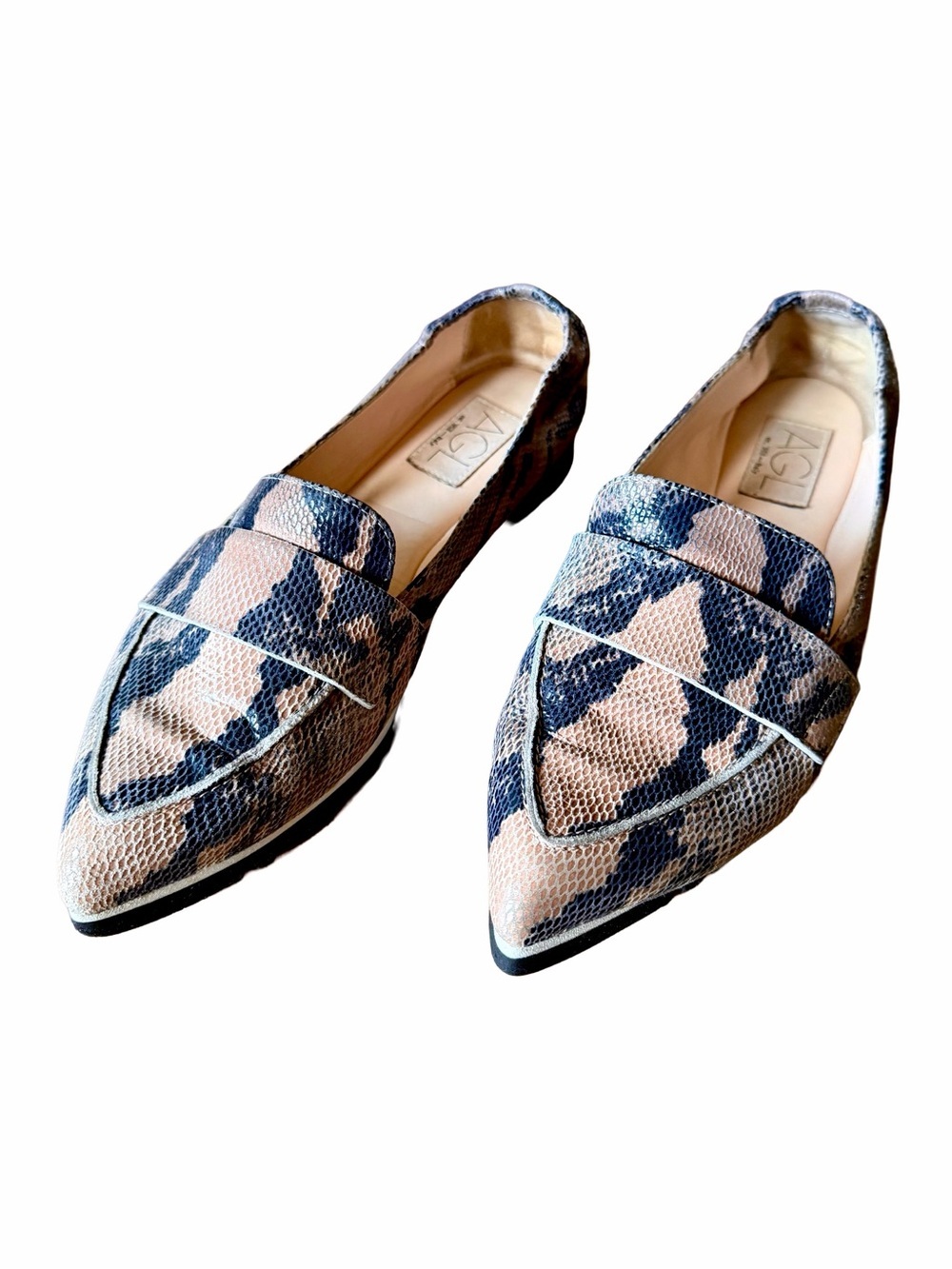 AGL Attilio Giusti Leombruni Python Print Leather Micro Pointed Loafers 38 US 8